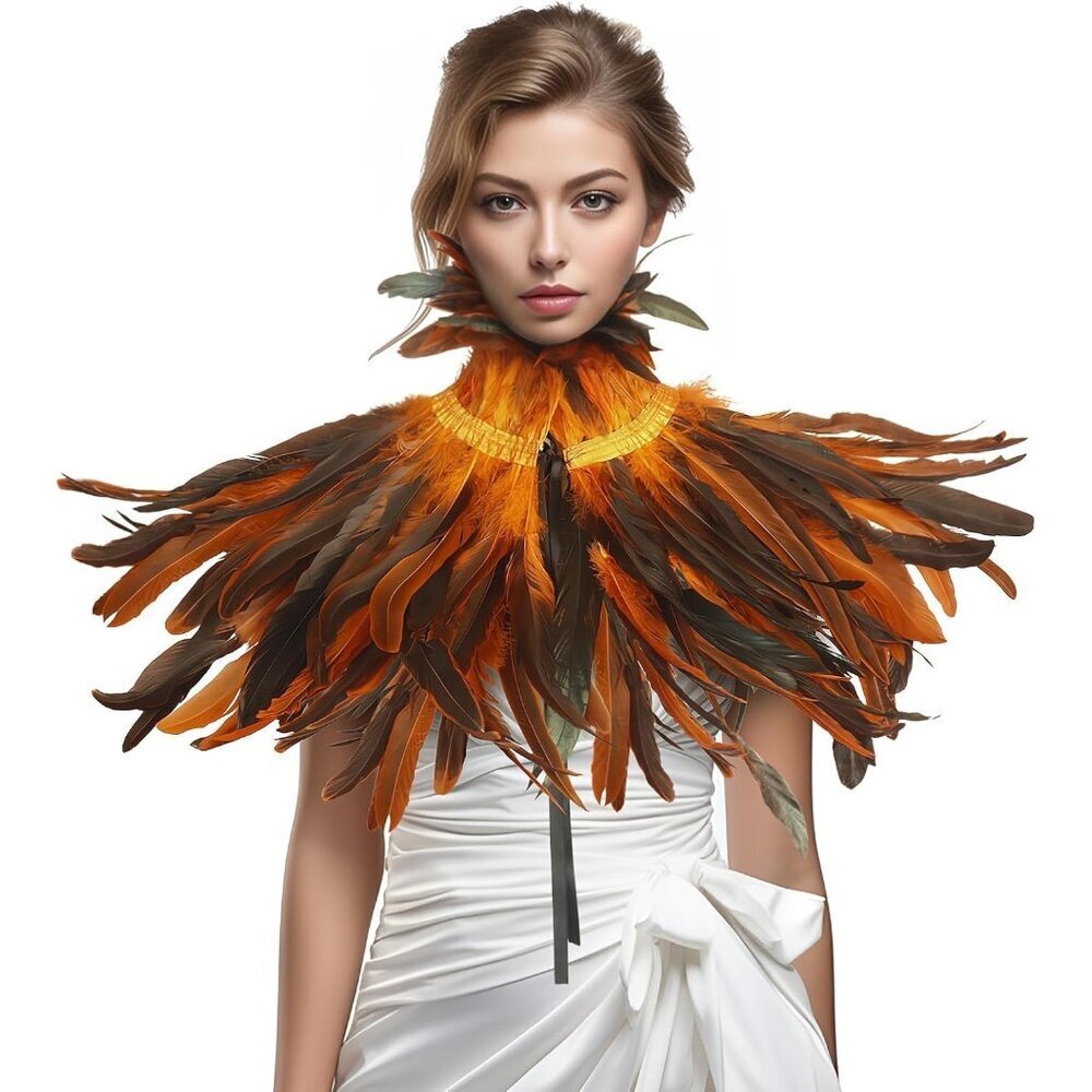 Women Black Feather Shrug Shawl Halloween Collar for Renaissance Ball Costume